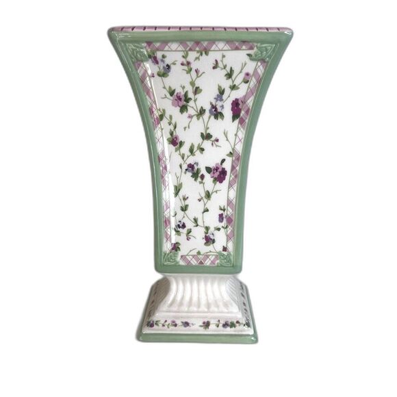 Laura Ashley FTD Floral Ceramic Square Pedestal Vase French Cottage Core Chintz - Picture 1 of 11
